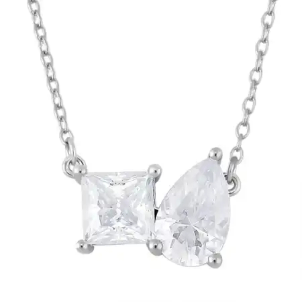 NWT 💎 MOISSANITE 'TOI ET MOI' DIAMOND 💎 PLATINUM OVER STERLING SILVER NECKLACE